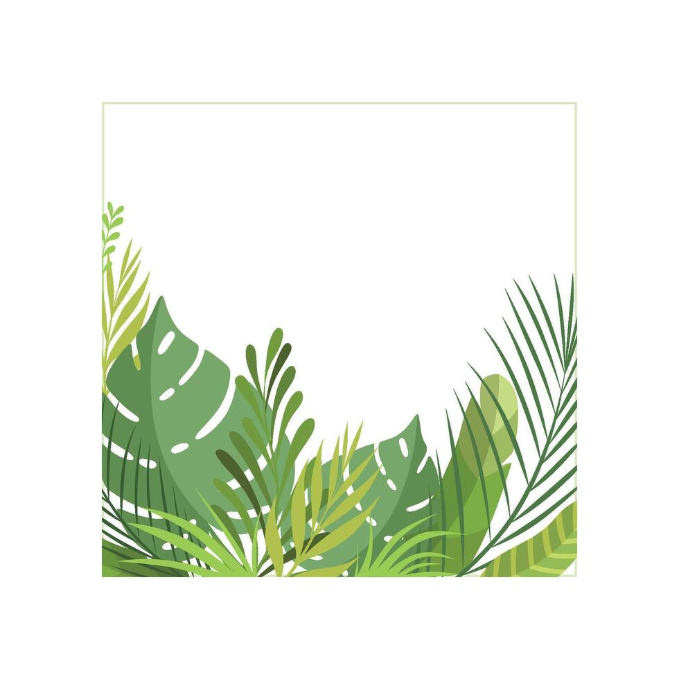 Exotic Tropical Foliage Border with Space for Your Text, Banner, Poster, Wedding Invitation, Summer Greeting Card Design Element Illustration vector