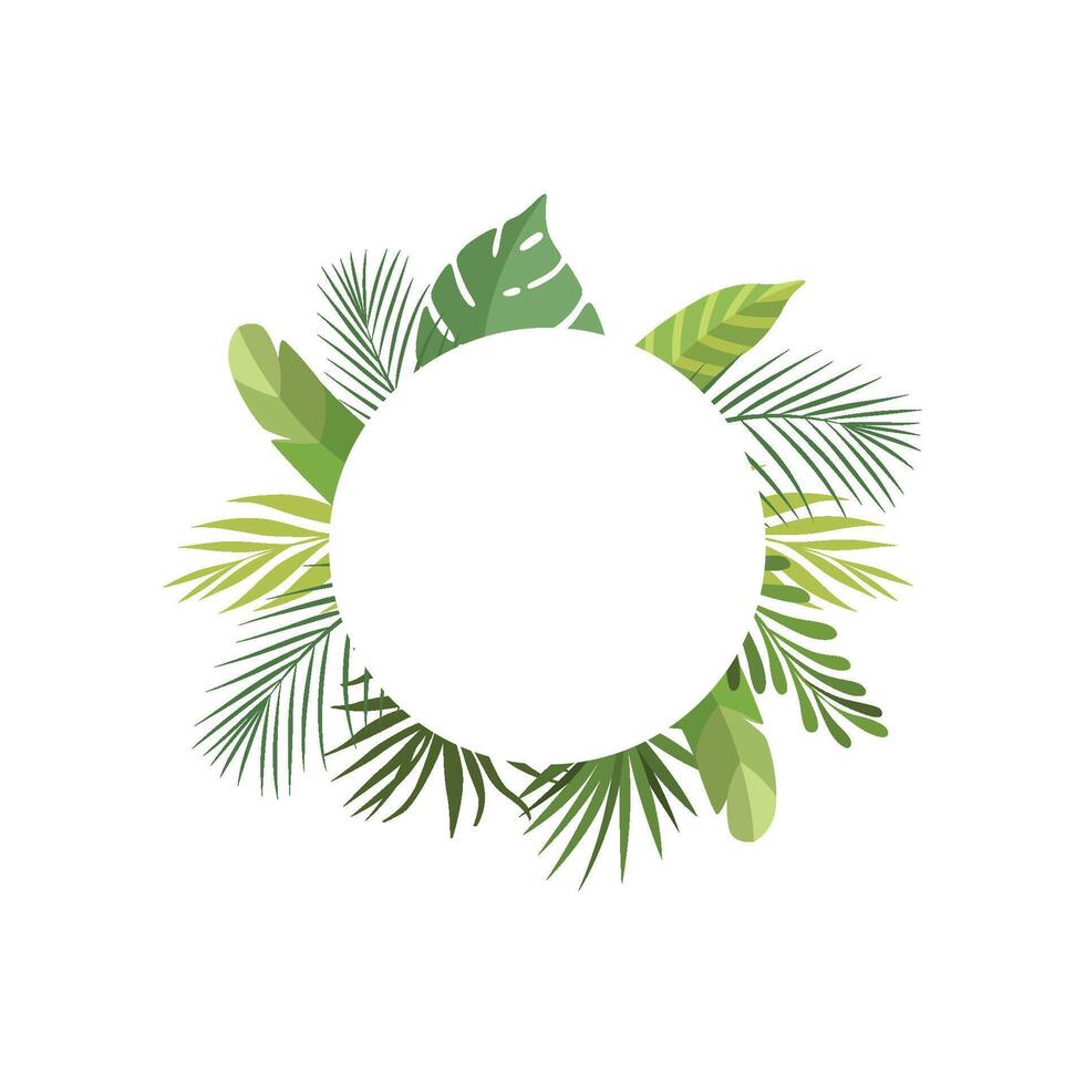 Tropical Leaves Frame with Space for Text, Banner, Rainforest Foliage Border, Poster, Wedding Invitation, Summer Greeting Card Design Element Illustration vector