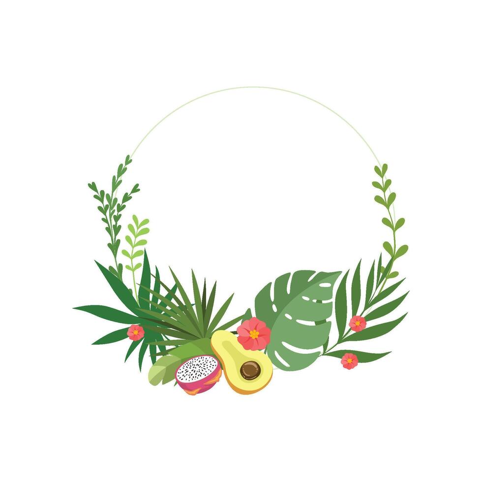 Tropical Leaves Elegant Frame with Flowers Place for Your Text, Banner, Poster, Wedding Invitation, Summer Greeting Card Design Element Illustration vector