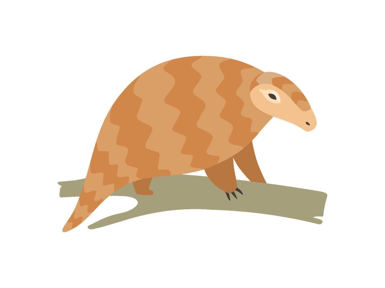 Cute Pangolin Sitting on Tree Branch, Rare Species of Animals Cartoon Illustration vector