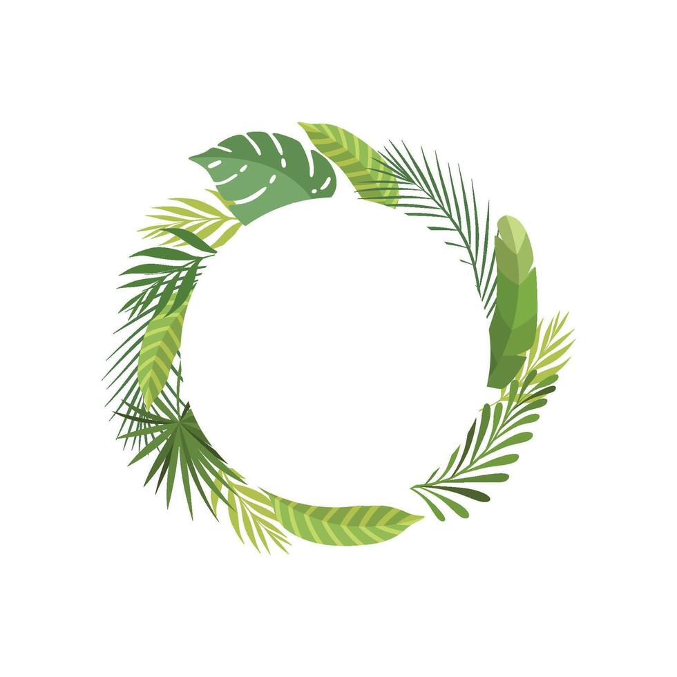 Tropical Leaves Frame with Space for Text, Banner, Tropic Rainforest Foliage Border, Poster, Wedding Invitation, Summer Greeting Card Design Element Illustration vector