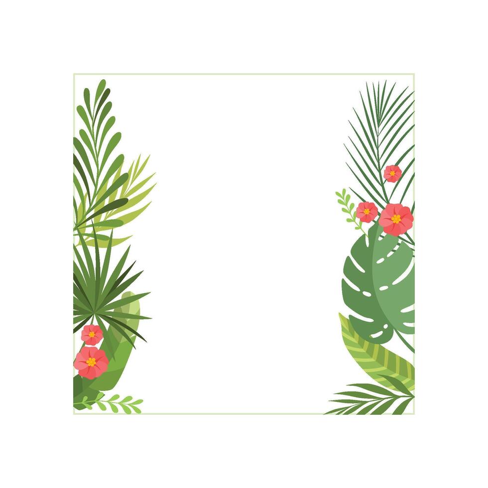 Tropical Leaves and Flowers Elegant Frame with Space for Text, Banner, Poster, Wedding Invitation, Summer Greeting Card Design Element Illustration vector