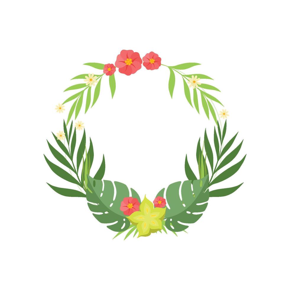 Trendy Tropical Leaves and Flowers Elegant Frame with Place for Your Text, Banner, Poster, Wedding Invitation, Summer Greeting Card Design Element Illustration vector