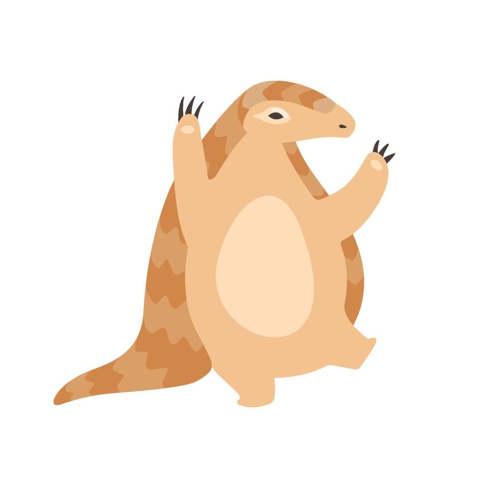 Cute Pangolin Cartoon Character Standing on Two Legs, Rare Species of Animals Illustration vector