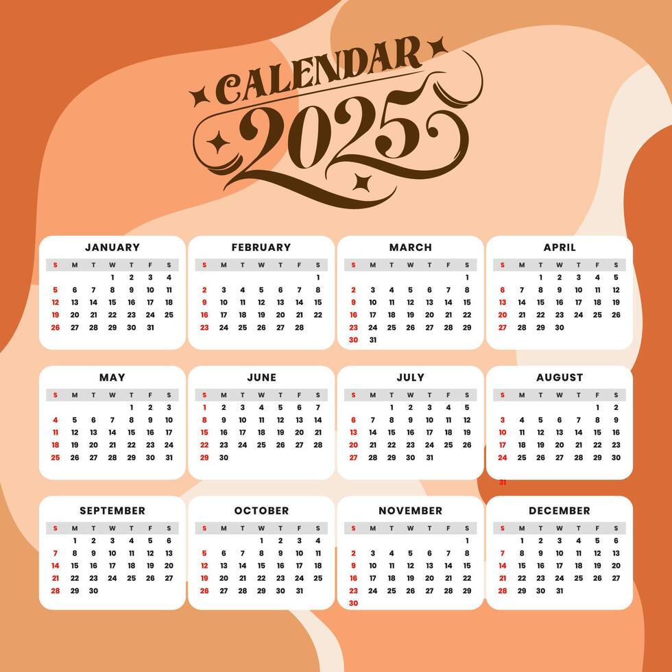 2025 Calendar with Elegant Peach Design vector