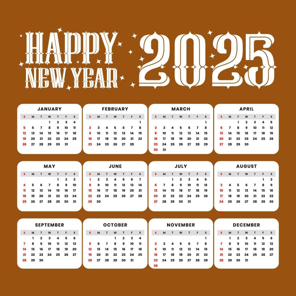 Happy New Year 2025 Calendar with Retro Design vector