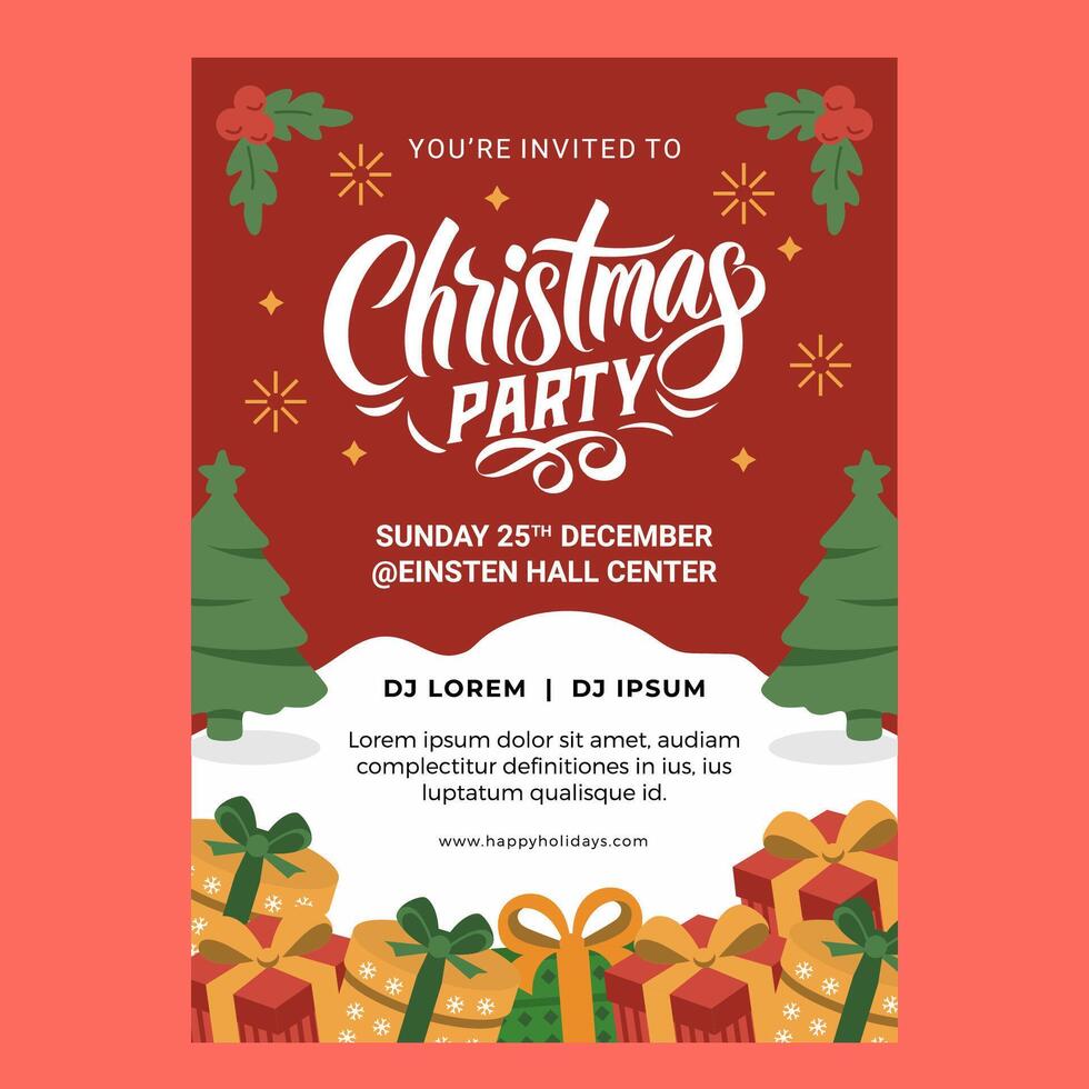 Christmas Party Invitation with Tree and Gift Illustration vector