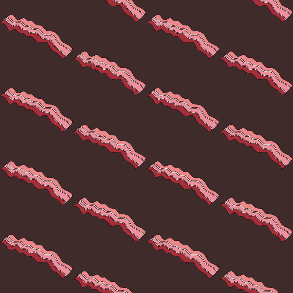 Bacon seamless pattern with brown background in a flat color cartoon style breakfast concept vector