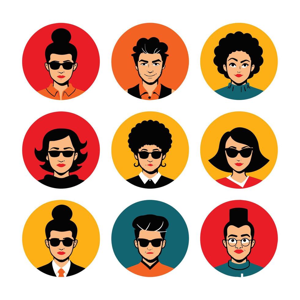 A set of people with different hairstyles and glasses vector