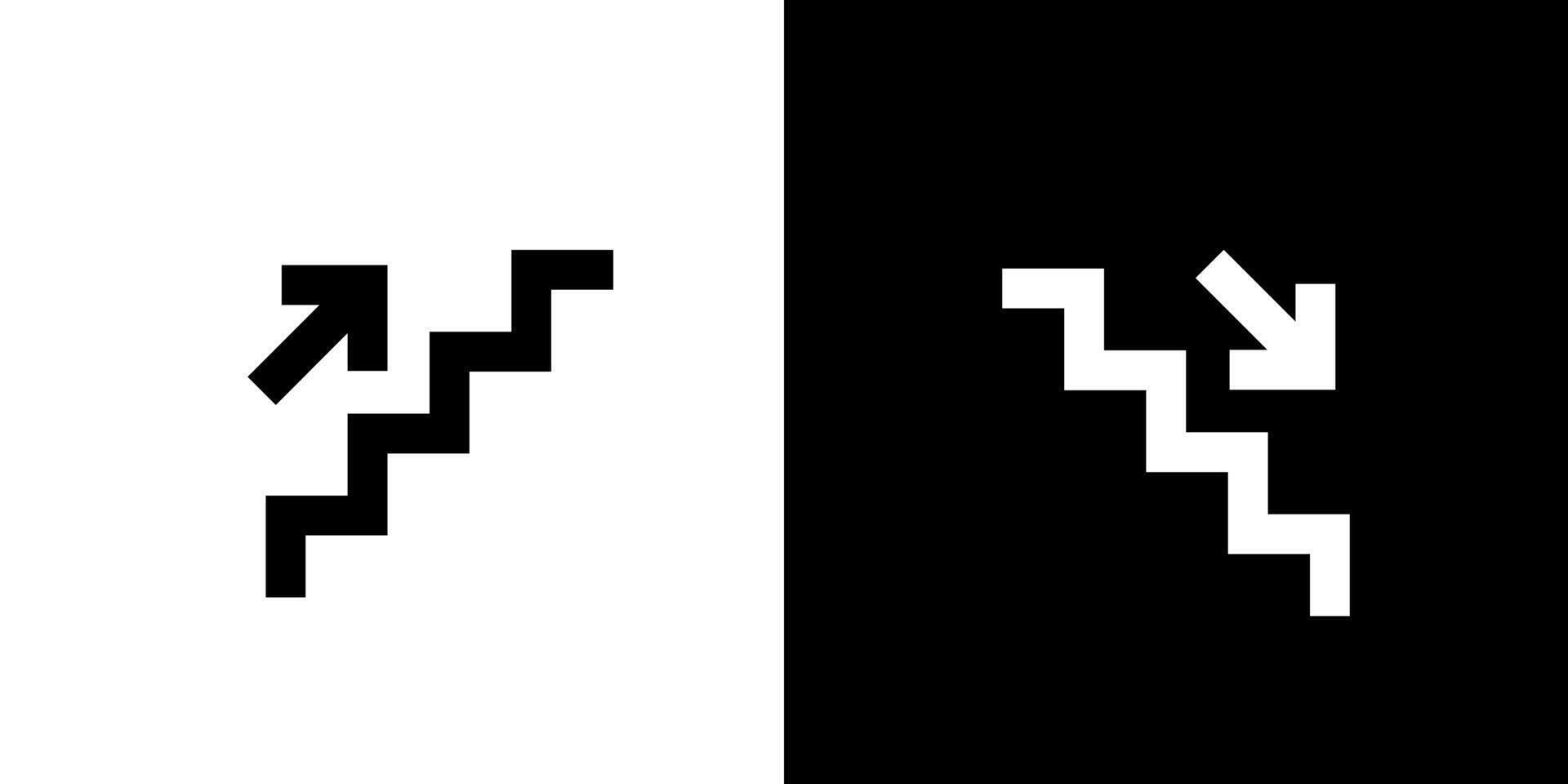 a black and white icon of a staircase with arrows pointing up and down vector