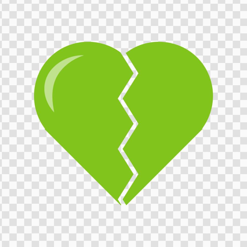 broken heart icon, green heart, vector