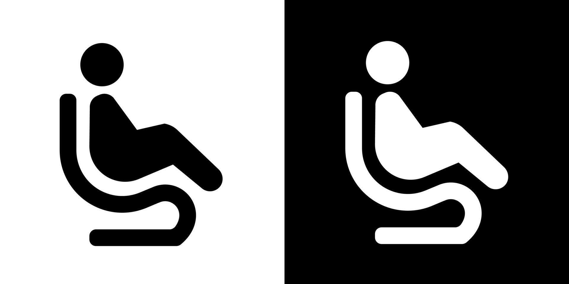 two black and white icons of a person sitting on a chair vector