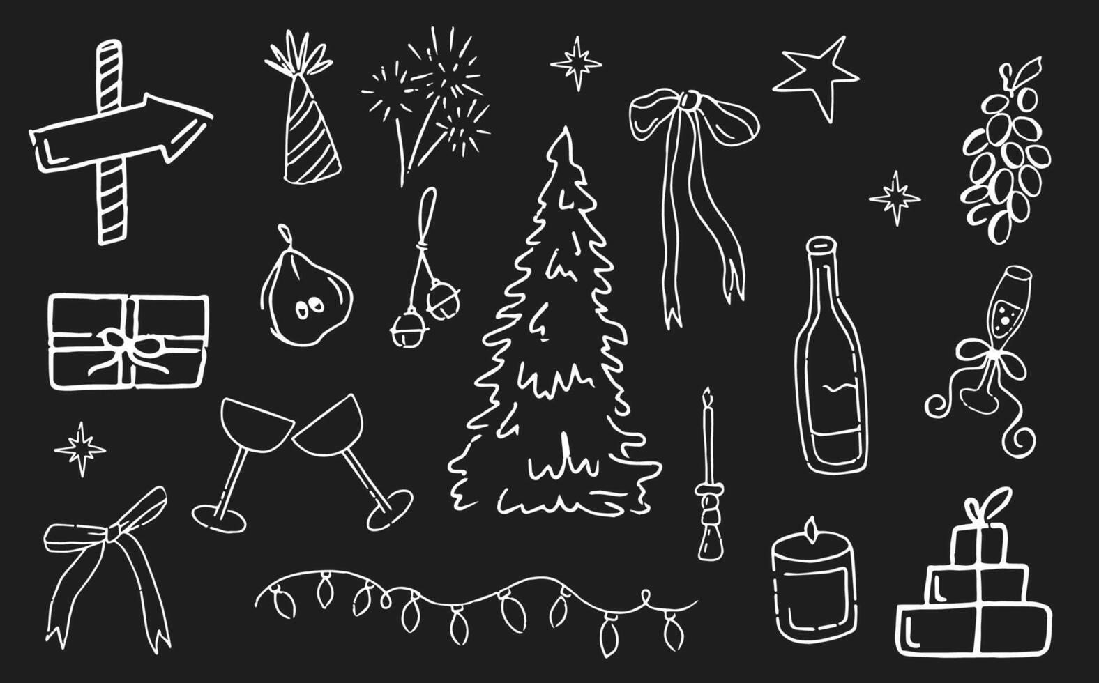 Doodle Christmas winter elements. Hand drawn chalk set vector