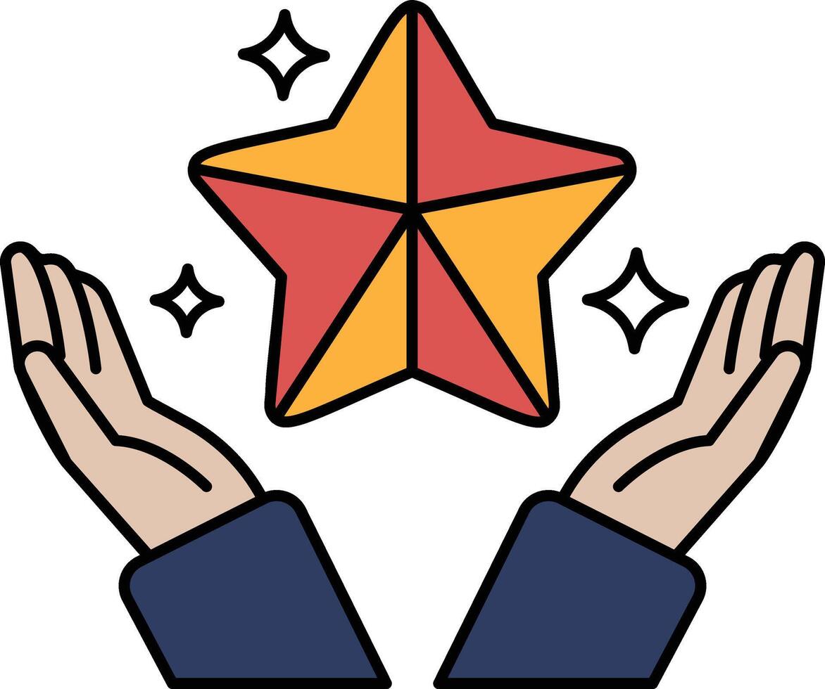 A hand is holding a star with a red and yellow center vector