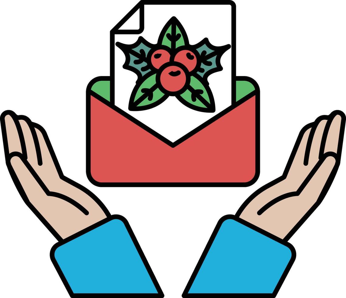 A hand holding an envelope with a red and green design on it vector