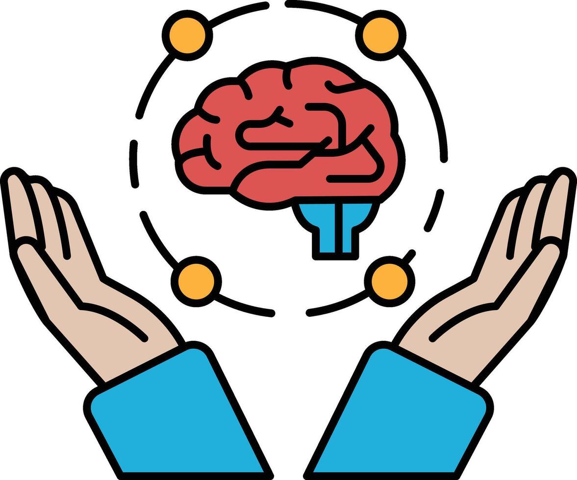 A hand is holding a brain with a circle around it vector