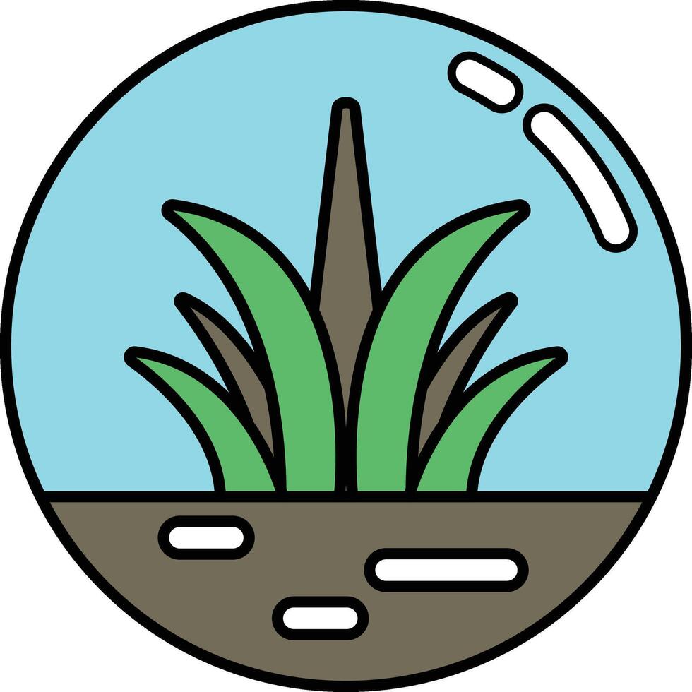 A plant is shown in a glass container with a blue background vector