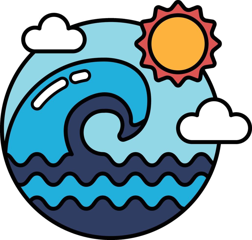 A wave with a sun in the sky vector