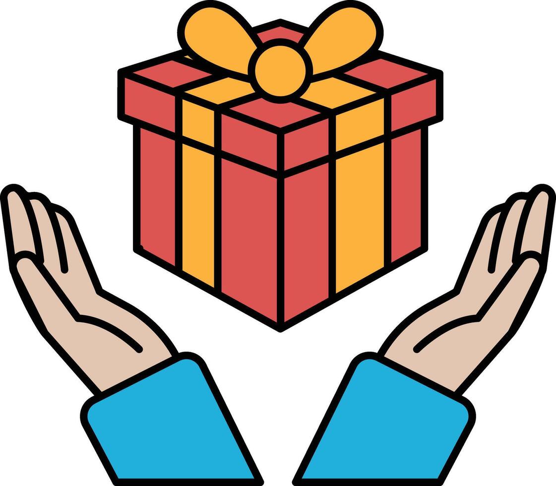 A red and yellow box is being held by two hands vector