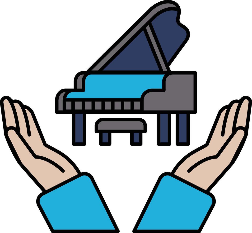 A piano is being held up by two hands vector