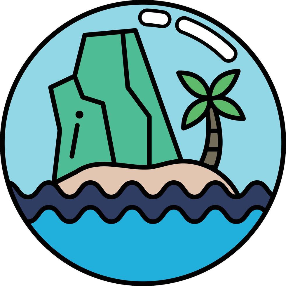 A blue and green island with a palm tree and a rock vector