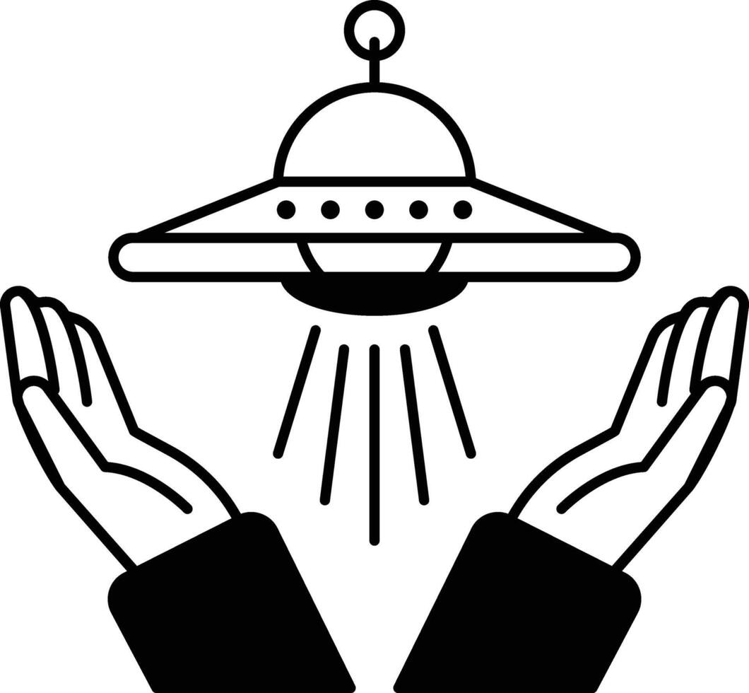 A cartoon drawing of two hands holding up a spaceship vector