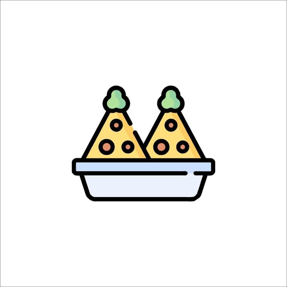 Two slices of pizza in a bowl icon vector