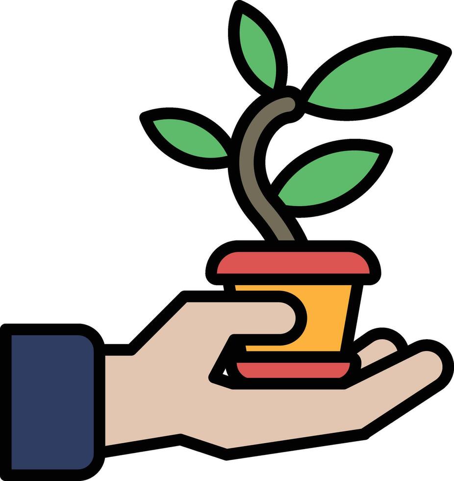 A hand holding a plant in a pot vector