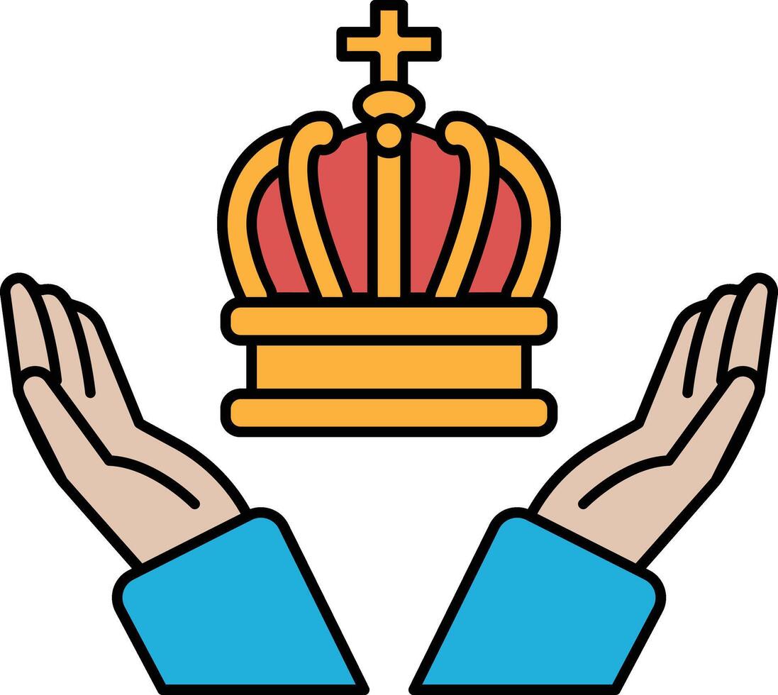 A crown is being held by two hands, symbolizing protection and authority vector