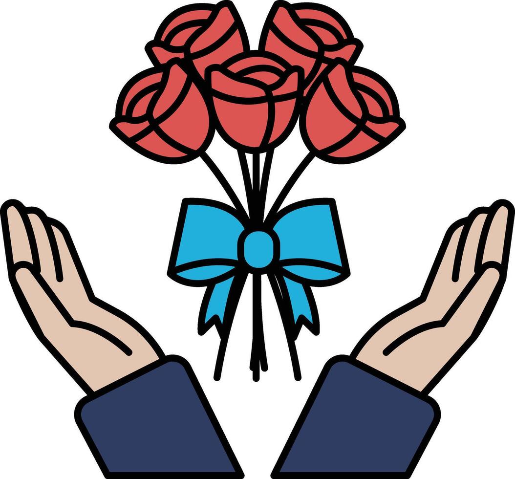 A bouquet of red roses is being held by two hands, symbolizing love vector