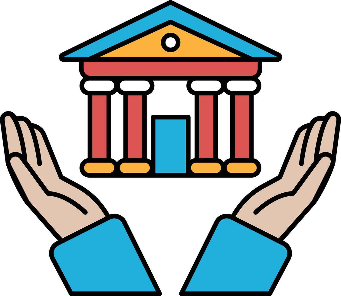 A hand is holding a building in a way that it looks like it is being protected vector