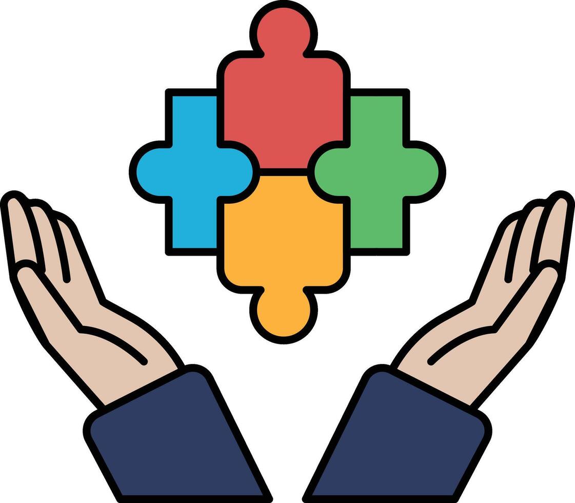 A hand holding a puzzle piece with a hand holding another puzzle piece vector