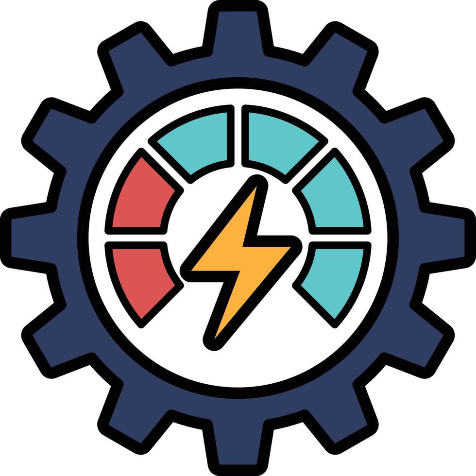 A blue and white graphic of a gear with a lightning bolt in the middle vector