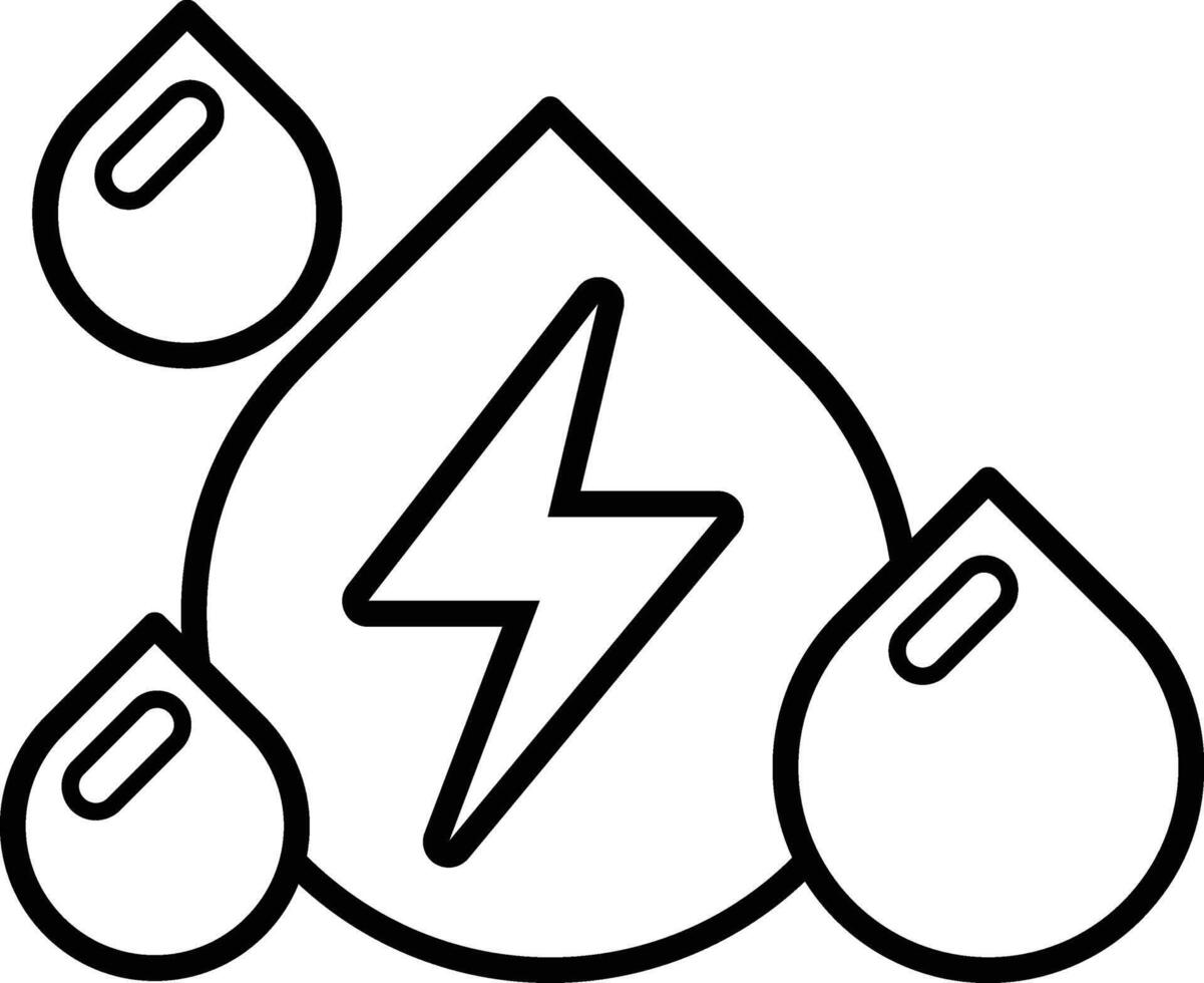 A black and white symbol of electricity is drawn over a series of drops vector