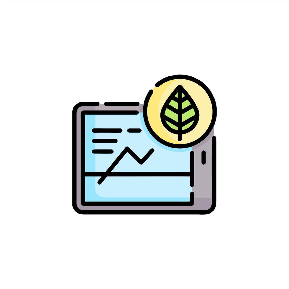 A green leaf on a tablet with a graph and a dollar sign vector