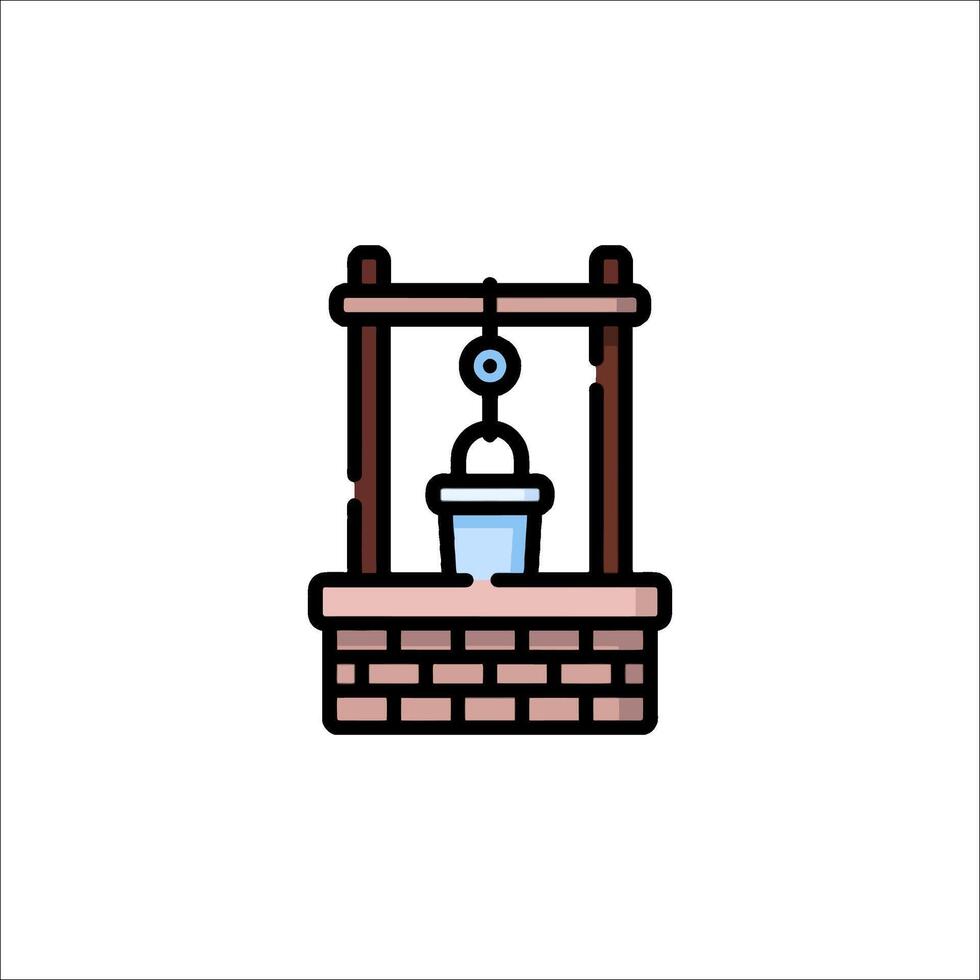 A water well icon with a bucket and a ladder vector