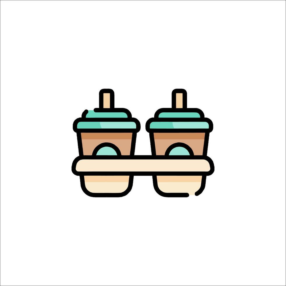 Two coffee cups on a tray icon vector