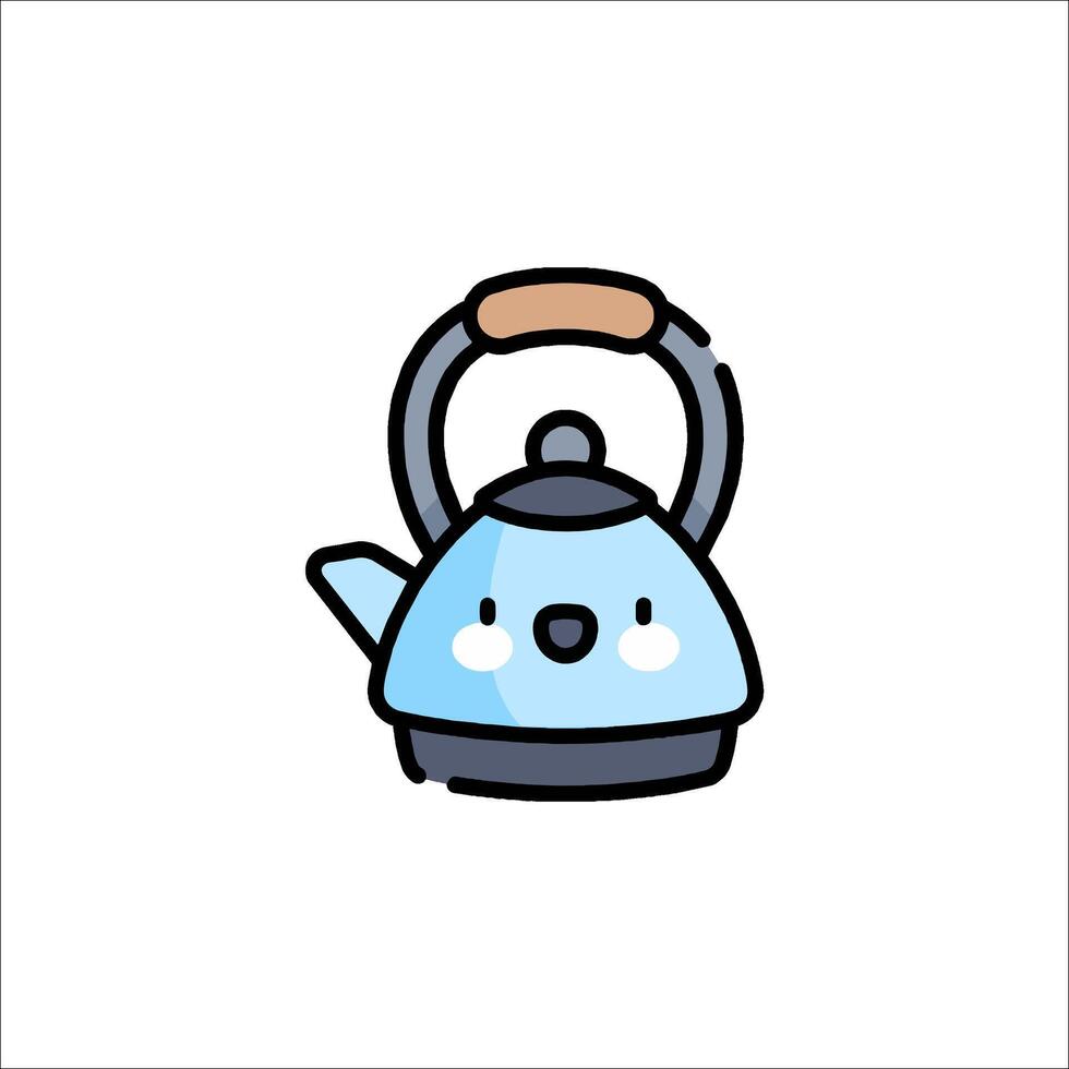 A cartoon blue kettle with a wooden handle vector