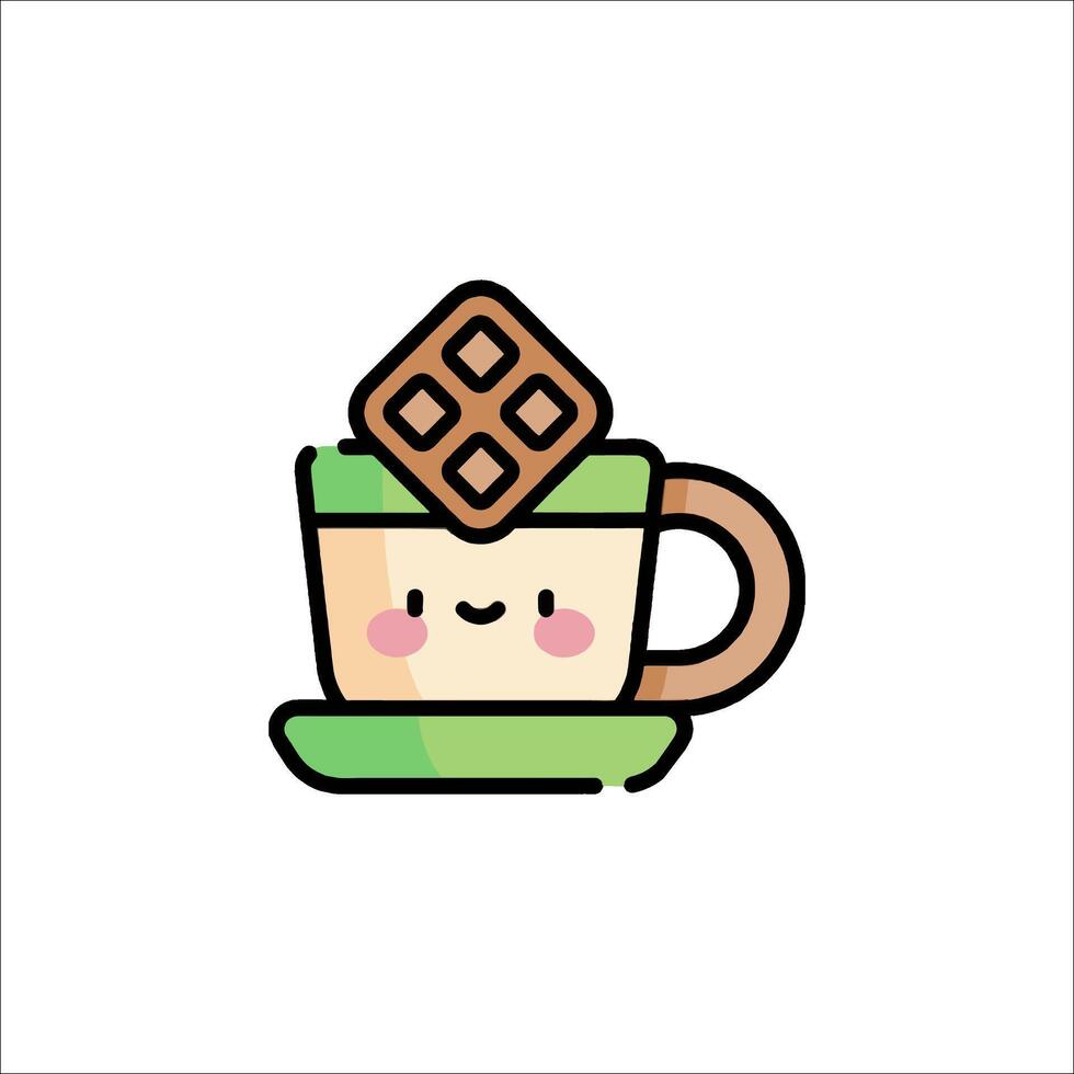 A cute cup of coffee with a chocolate bar on top vector