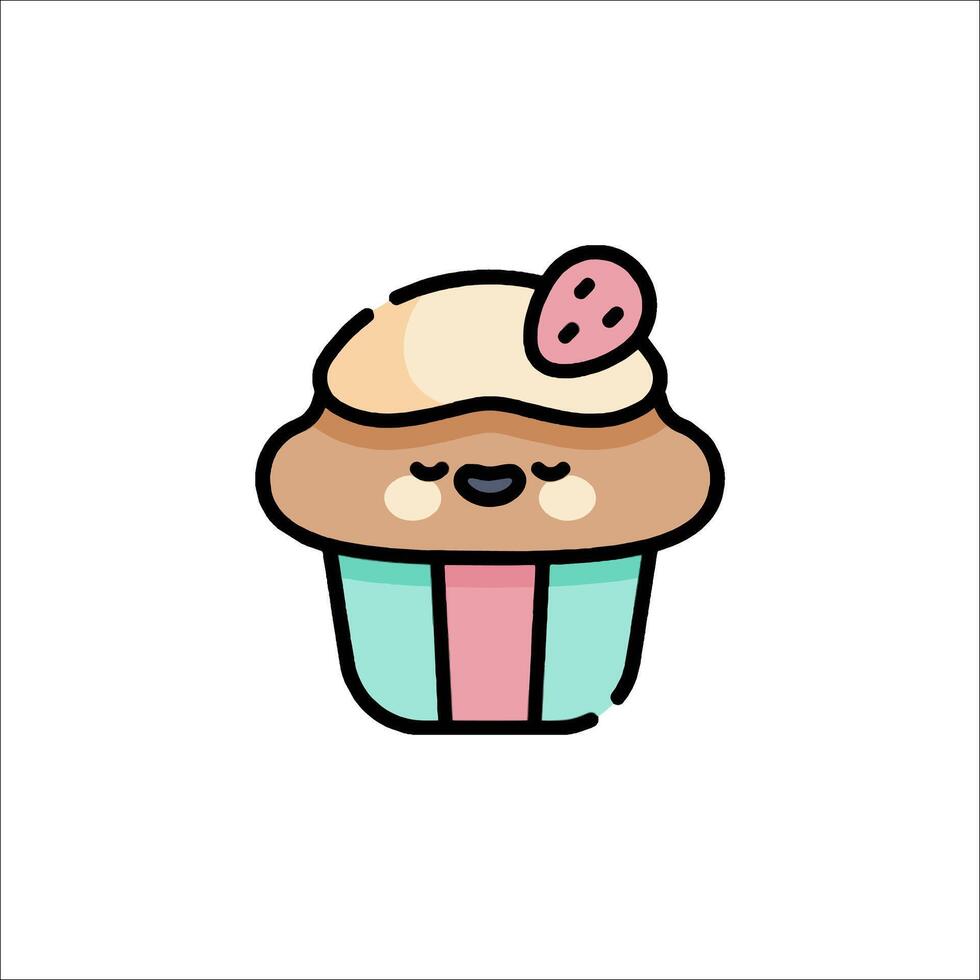 A cute cupcake with a pink and blue face vector