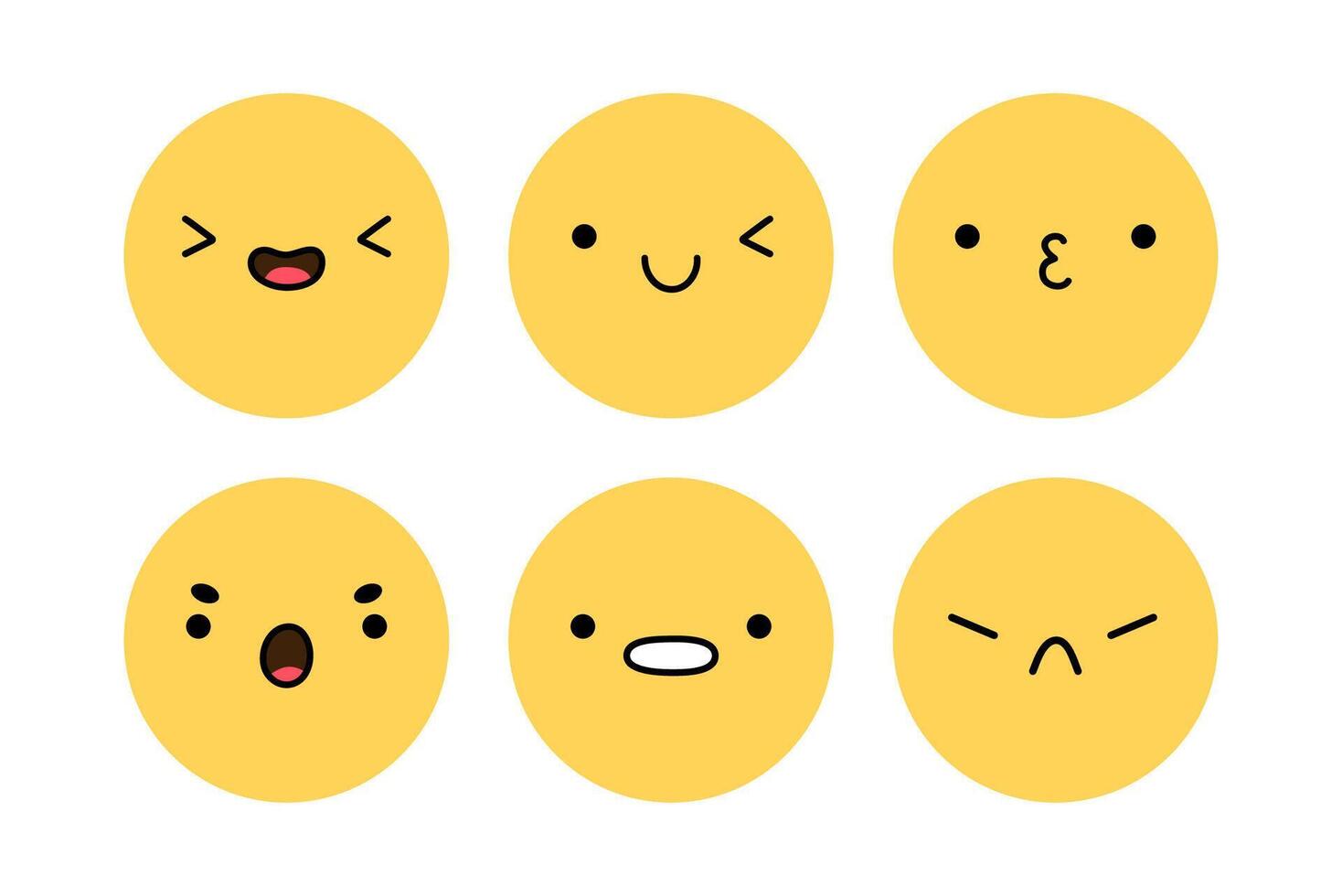 A cute emoji set with different facial expressions. Yellow characters with happy, joyful, sad, disappointed, surprised, angry mood. flat illustration. Perfect for social media, stickers. vector