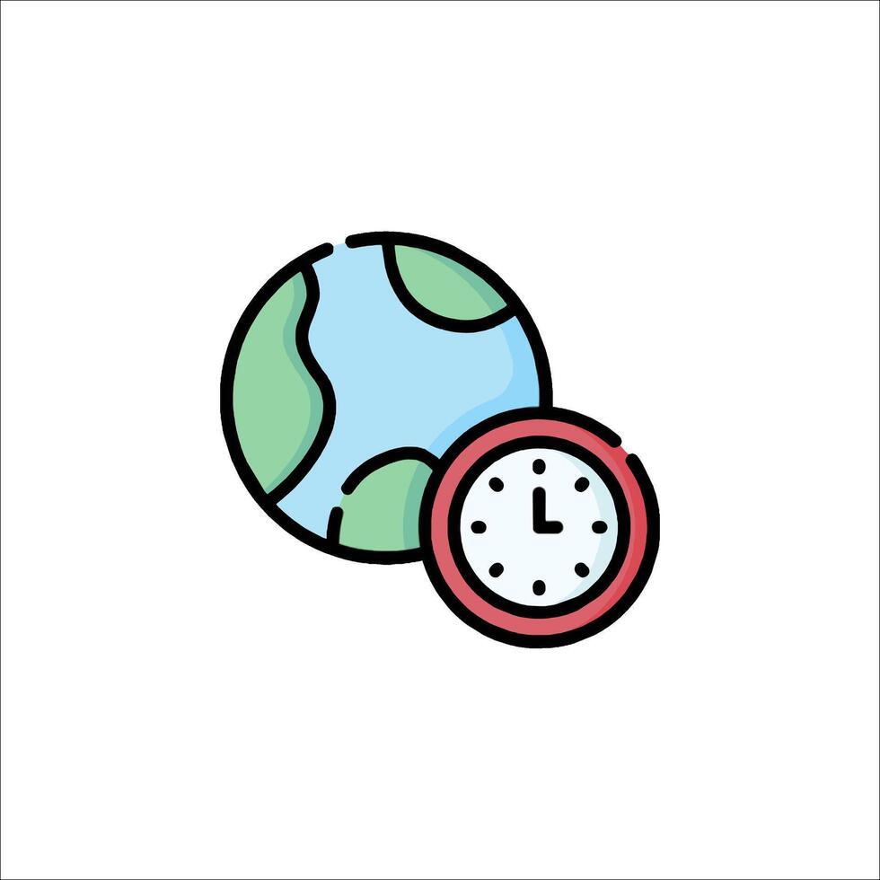 A clock and globe icon on a white background vector
