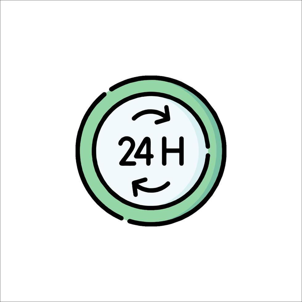 A green and white icon with the words 24 hours vector
