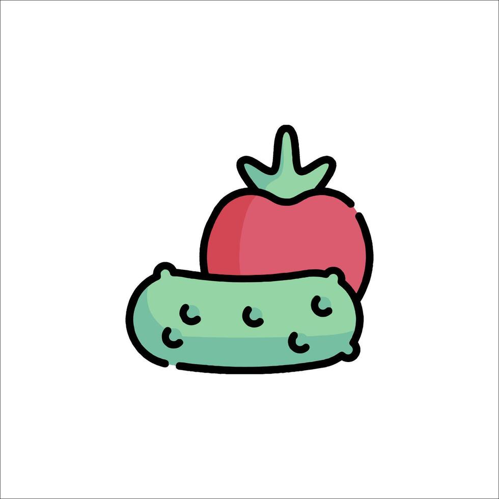A cartoon tomato and cucumber are shown on a white background vector