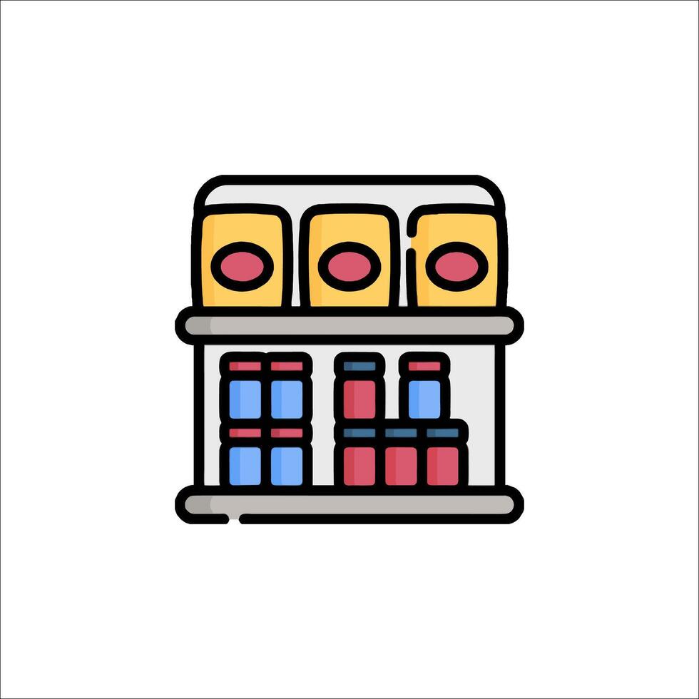 A shelf with jars of food and other items vector