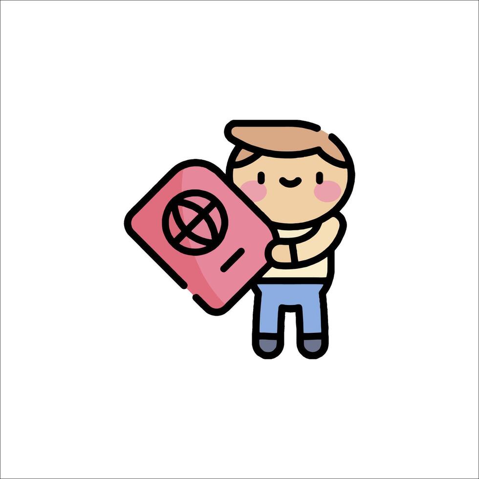 A cartoon man holding a pink box with a symbol on it vector