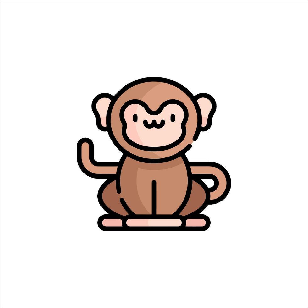 A cartoon monkey sitting on the ground with its hand up vector