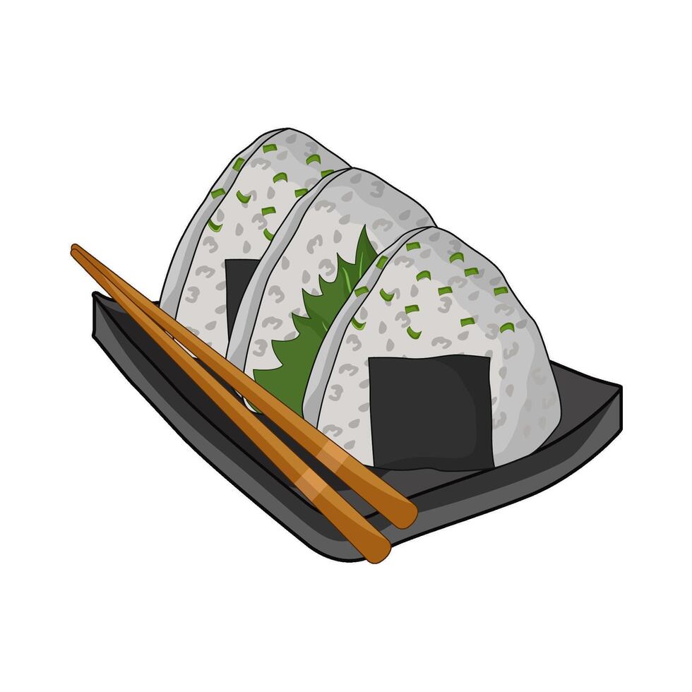 Delicious Onigiri on Plate vector