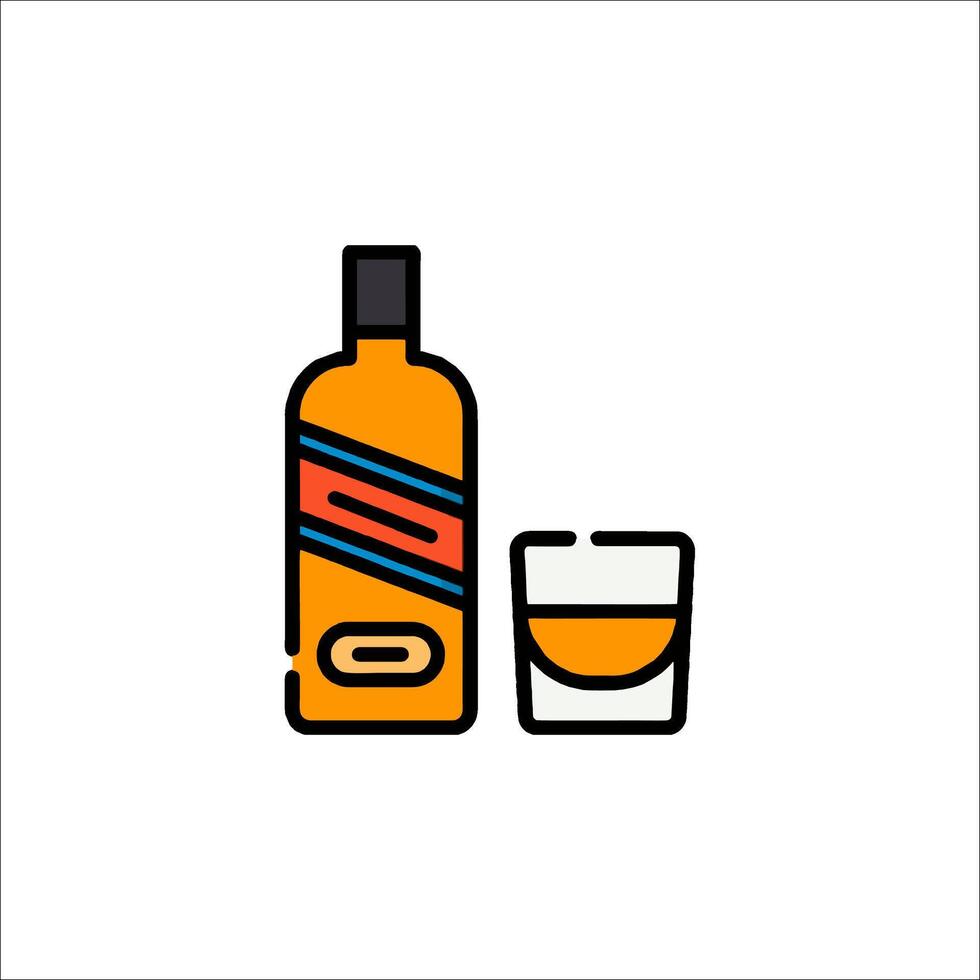 A bottle of whiskey and a glass of whiskey vector