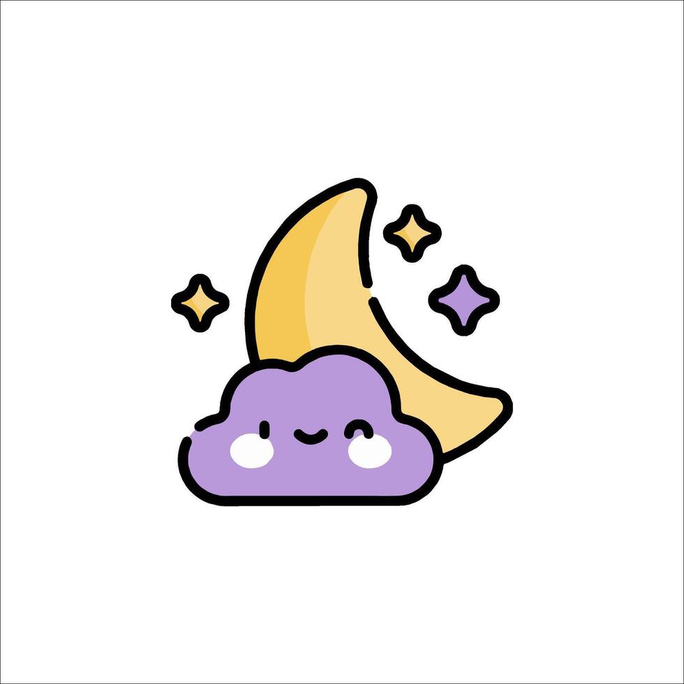 A cartoon cloud and moon with stars on it vector